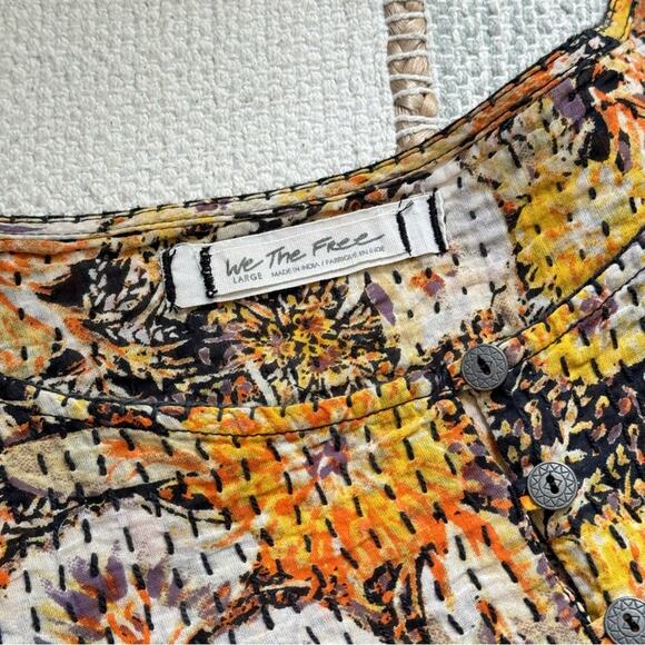 We The Free Cool Meadow Midnight Combo Long Balloon Sleeves Boho Slouchy Top L - Picture 7 of 9